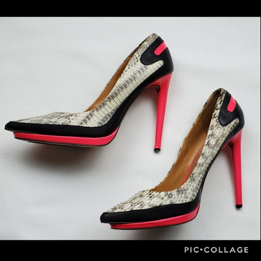 LAMB Hot Pink Leather Snackskin Heels 9.5
